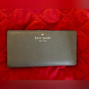 Kate Space Gray Slim Bifold Wallet. Gold Accents.